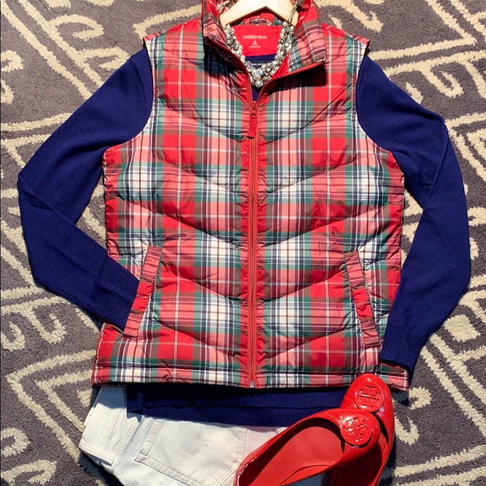 Lands’ End - Red Plaid Puffer Vest